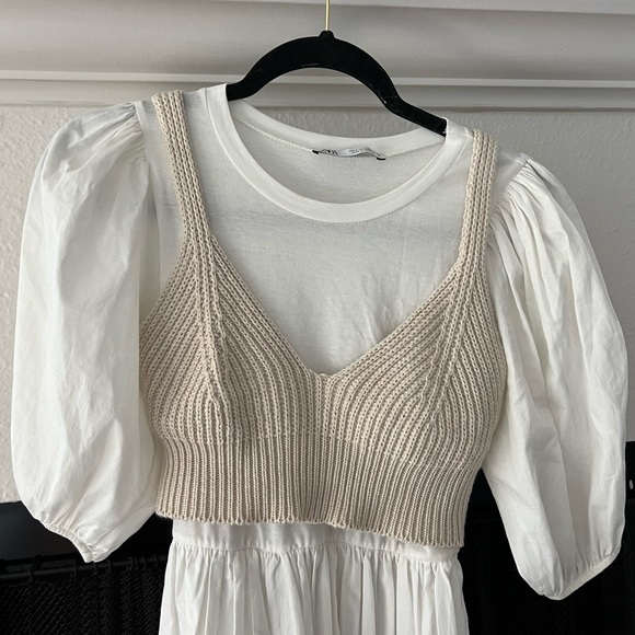 ZARA Layered knit white dress - Picture 3 of 5